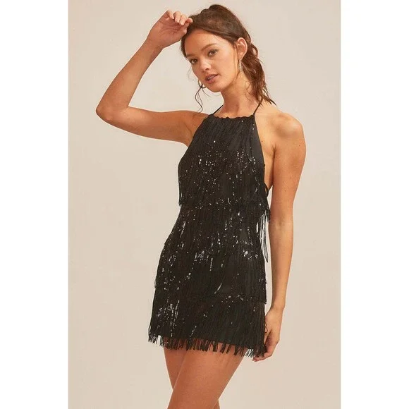 Mainstrip Fringe Sequin Trim Tiered Romper - Picture 2 of 8